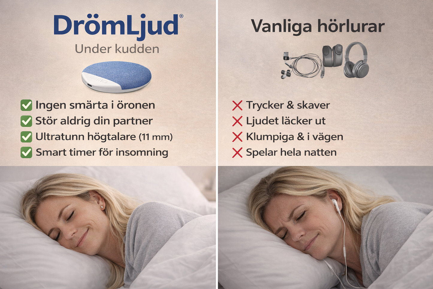 DrömLjud högtalare i hand som visar storleken